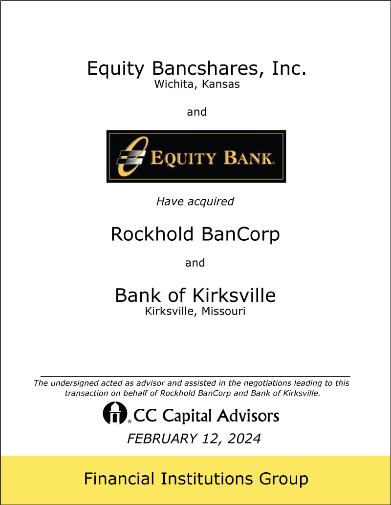 Equity Bancshares, Inc. / Rockhold / Bank of Kirksville transaction