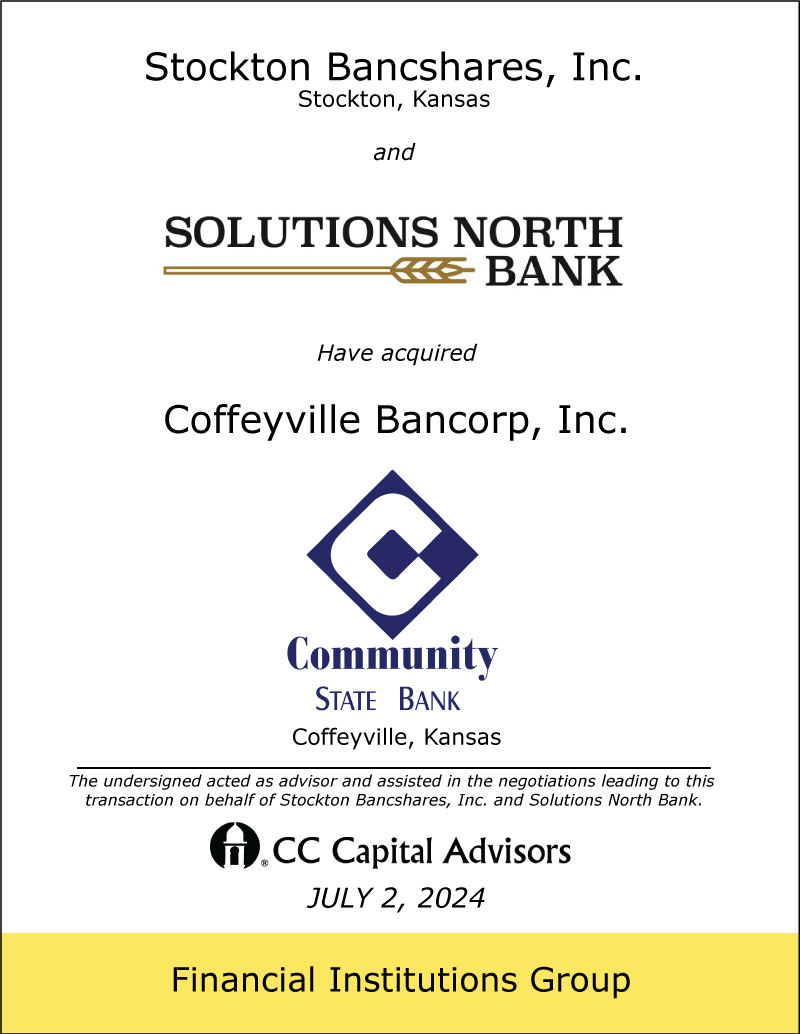 Stockton, Solutions North, Coffeyville Bancorp, Inc., Community State Bank transaction