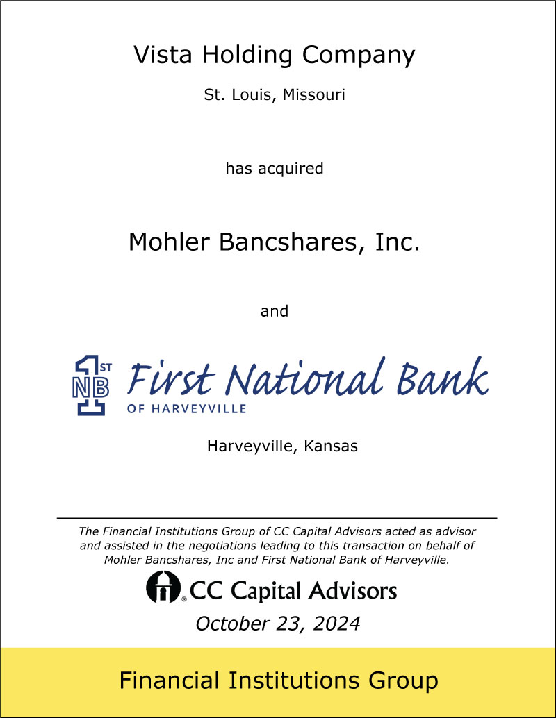 Vista, Mohler, First National Bank of Harveyville transaction transaction