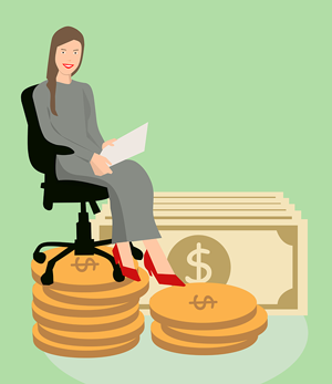 clipart of woman sitting on money